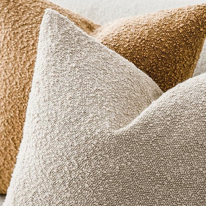 Foindtower Set of 2, Decorative Textured Boucle Throw Pillow Covers Accent Solid Pillow Cases Neutral Soft Cozy Couch Cushion Case for Chair Sofa Bedroom Living Room Home Decor 26 x 26 Inch,Oatmeal
