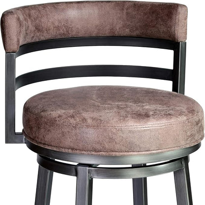 Armen Living Madrid 26" Seat Height Swivel Bandero Tobacco Faux Leather and Mineral Finish Bar Stool for Kitchen Island Counter