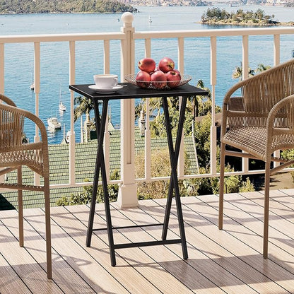 HOOBRO Folding TV Tray Tables, Set of 4 TV Trays with Storage Rack, Industrial Side Table for Eating at Couch, Foldable Snack Table for Small Space, Easy Assembly, Black BK50BZ01