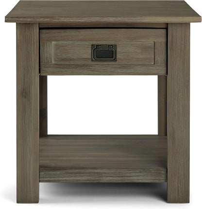 SIMPLIHOME Monroe SOLID ACACIA WOOD 22 inch Wide Square Rustic End Table in Distressed Grey for the Living Room and Bedroom