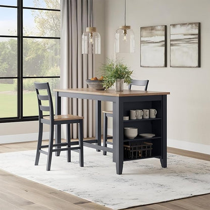 Signature Design by Ashley Gesthaven Solid Wood Frame Counter Height Barstool, Set of 2, Slate Blue/Natural