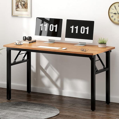 Need Home Office Desk 47 inches Folding Computer Table Workstation No Install, Teak and Black