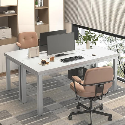 55.1 Inch Small Computer Desk, Home Office Desk, Modern Desk Table for 2 Person Kids Student Gaming Computer Desk, Simple Office Desk for Work,Craft,Writing,Studying, Etc., White