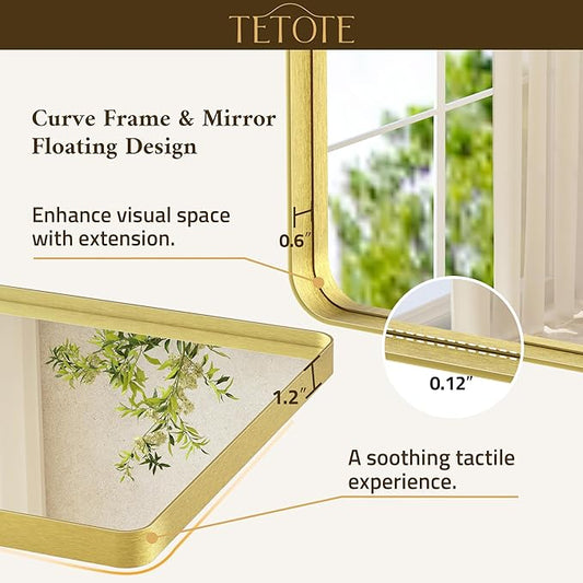 TETOTE Brushed Gold Bathroom Mirror 24 x 32 Gold Metal Framed Bathroom Mirror, Tempered Glass, Modern Farmhouse Wall Mounted Mirror for Decorative(Horizontal/Vertical)