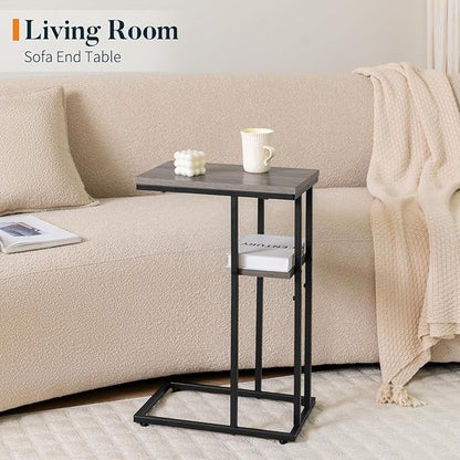 Yoobure C Shaped End Table, Side Table for Couch and Bed, Small Side Tables for Small Spaces, Living Room, Bedroom, Rustic Snack Tables