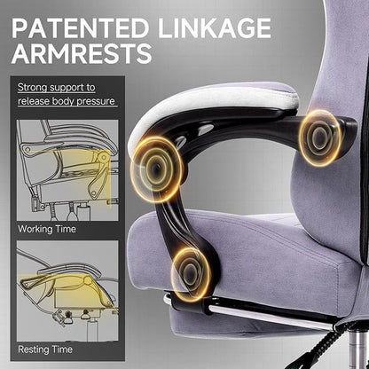 GTPLAYER Office Chair, Gaming Computer Desk Fabric Chair with Footrest, High Back Ergonomic Office Chair with Pocket Spring Lumbar Support and Linkage Armrests Adjustable Height Swivel for Home Task