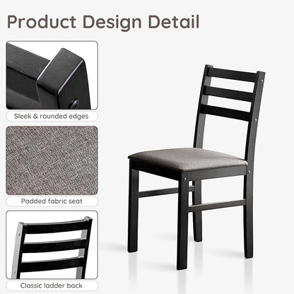 Livinia Seattle Modern Farmhouse Kitchen Dining Room Chair Set of 4, Solid Wood Fabric Upholstered Cushion Seat Wood Ladder Back Chairs (Black)