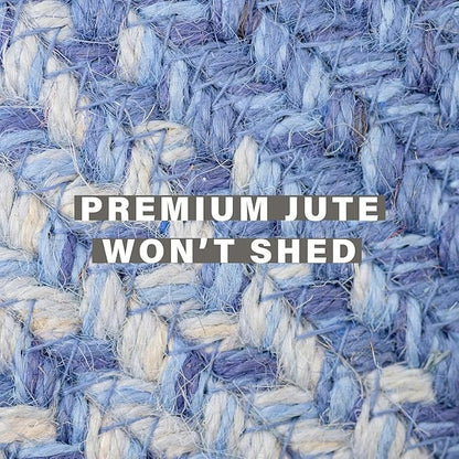 Denim Blue Round Braided Rug, Jute, 6' - Perfect Coastal Country Decor for Living Room, Dining Room, Everywhere