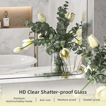 Hasipu 55×32 Inch Large Bathroom Mirror for Wall, Rectangular Silver Metal Frame Bathroom Mirrors, Modern Wall Mounted Vanity Mirror for Bathroom (Horizontal/Vertical)