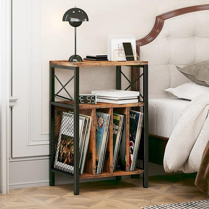 3-Tier Record Player Stand, Vinyl Record Storage Turntables for Vinyl Records, Record Player Table Holds Up to 200 Albums, Mid-Century Turntable Stand for Living Room, Bedroom, Office