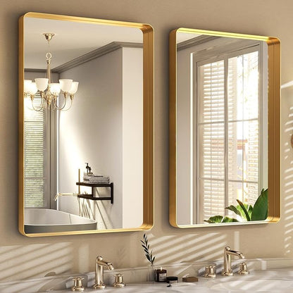 36 x 24 Inch Gold Bathroom Mirror for Wall,Aluminum Alloy Frame Rectangular Wall Mounted Mirror for Farmhouse Decor Horizontal or Vertical Ideal for Bedroom, Living Room