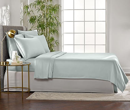 Full Sheets by Pure Bamboo, Genuine 100% Organic Viscose Derived from Bamboo Bed Sheet Set, Luxuriously Soft & Cooling, Double Stitching, Lifetime Quality Promise (Full, Sea Glass)