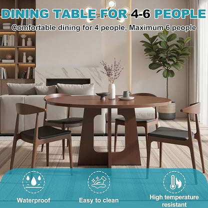 47" Round Dining Table for 4-6, Modern Small Dinner Table Farmhouse Round Kitchen Tables with Wood Grain Finish for Dining Room, Kitchen, Living Room, Walnut Brown