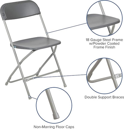 Flash Furniture Hercules Series Plastic Folding Chair - Grey - 650LB Weight Capacity Comfortable Event Chair - Lightweight Folding Chair