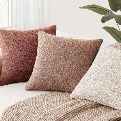 Foindtower Set of 2, Decorative Textured Boucle Throw Pillow Covers Accent Solid Pillow Cases Neutral Cozy Couch Cushion Case for Chair Sofa Bedroom Living Room Home Decor 26x26 Inch Orange Rust Red