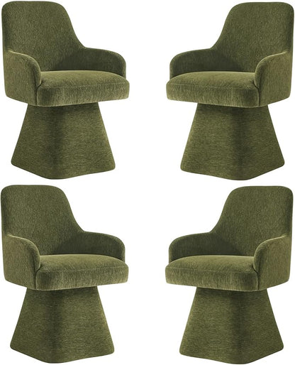 Swivel Dining Chairs Set of 4, Mid Century Modern Chairs Fabric Upholstered Armchair with Armrest & Ergonomic Backrest for Dining Room, Kitchen, Bedroom, Living Room, Green, 4 Boxs