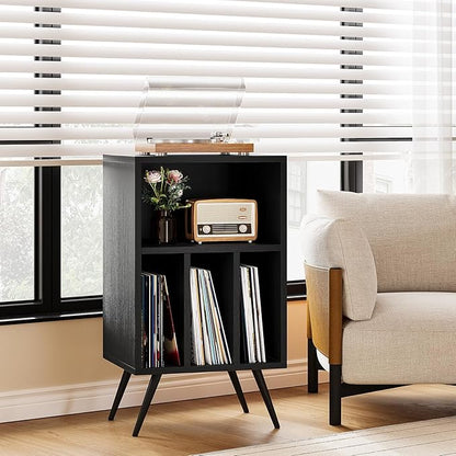 Record Player Stand,Vinyl Record Storage Cabinet with Vinyl Storage Holds Up to 200 Albums for Bedroom Living Room Playroom,Black