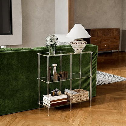 Acrylic Console Table, 29.5" Small Entryway Table with Open Shelves, Clear Entry Table for Sofa, Foyer, Hallway, Living Room, Easy Assembly, 3 Tier, 11.8" D x 31.7" H
