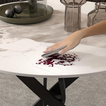 Marble Round Dining Table for 2-4 with Metal Legs, 31.5 Inch Sintered Stone Modern Small Kitchen Table for Dining Room Kitchen Apt (White)