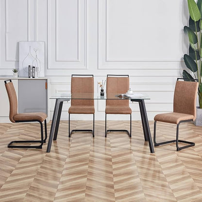 Dining Chairs Set, Kitchen Modern Metal Chairs with Faux Leather Padded Seat High Back and Sturdy Chrome Legs, Chairs for Dining Room (Brown, Set of 4)