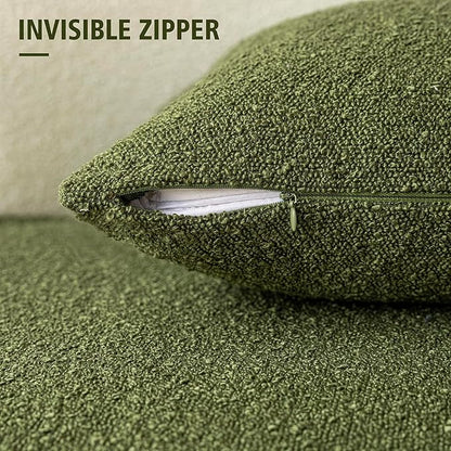 Foindtower Set of 2, Decorative Textured Boucle Throw Pillow Covers Accent Solid Pillow Cases Neutral Soft Cozy Couch Cushion Case for Chair Sofa Bedroom Living Room Home Decor 24 x 24 Inch Green