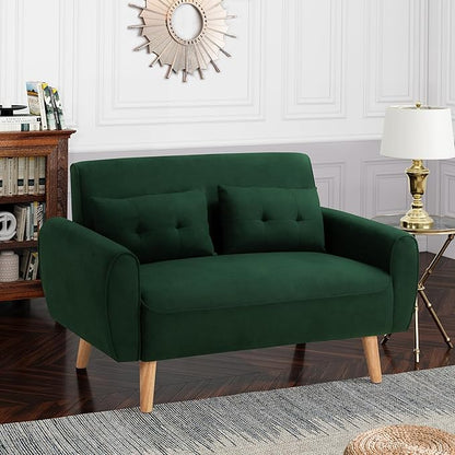 Shintenchi Small Modern Loveseat Couch Sofa, Mid Century Fabric Upholstered 2-Seat Sofa Couch Love Seats Furniture for Small Space,Living Room,Studio,Apartment with 2 Pillows,Green
