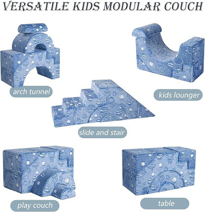 MeMoreCool Foam Climbing Toddler Couch, Modular Kids Sofa with Slide & Stair, Convertible Baby Couch for Playroom, Sectional Furniture for Crawling, Climbing, and Kids’ Play