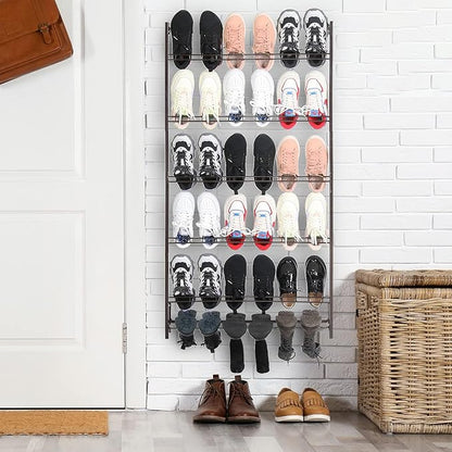 MyGift 5-Tier Wall Mounted Dark Brown Metal 18 Pair Boot and Shoe Storage Rack Organizer Stand