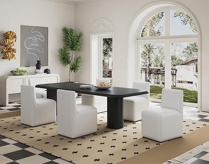 Manhattan Comfort Anna Square Modern Dining Chair with Head to Toe Faux Leather Upholstery and Plastic Foot Padding, Luxury Accent Furniture, Set of 1, Cream