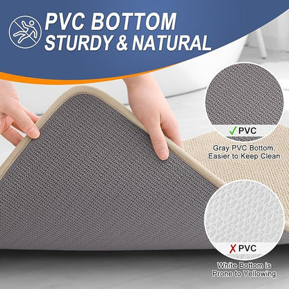 OLANLY Thick Memory Foam Bath Mat Rug 70x24, Extra Soft Absorbent Bathroom Rug, Quick Dry Bath Mats, Non-Slip, Machine Washable Carpet for Bathroom, Tub and Shower, Home Decor Accessories, Beige