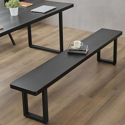 Black Bench Wooden Bench with Metal Legs Suitable for Dining Room Living Room Office Conference Room Indoor Stool Multiple （62.99in）