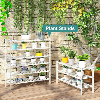 3-Tier Long Shoe Rack, Bamboo Wood Shoe Rack for Closet, Entryway & Hallway, Stackable White Shoe Shelf Storage Organizer for Indoor Outdoor