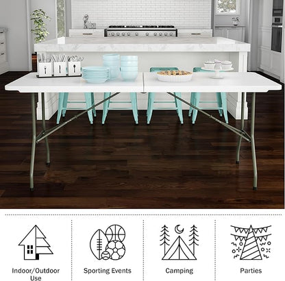 Lavish Home 6-Foot Folding Table - Indoor and Outdoor Table for Camping, Dining, Buffets, Crafts, and Playing Cards - Portable Picnic Table (White)