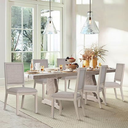 COLAMY Modern Rectangular Dining Table Set, 60" L x 36" W x 30" H, Brown+Ivory
