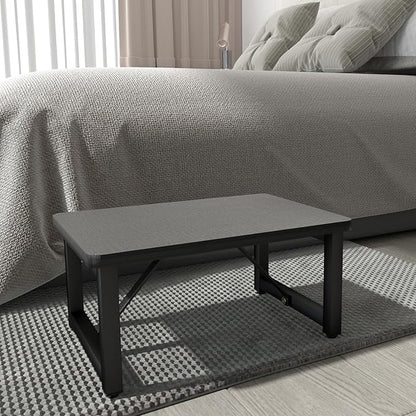 Small Step Stool for Adults Kids, Wooden Metal Foot Stool, One Stepping Stool for Bedside and Closet, 400 LBS Load Heavy Duty Step for Living Room, Gray