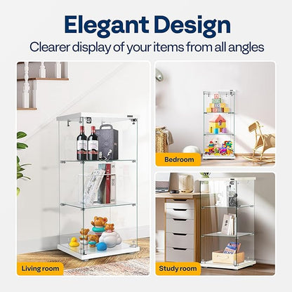 VIVOHOME 3 Layers 16''W x 16''D x 33''H Glass Display Cabinet Showcase Countertop with Lock, 4mm Tempered Glass 25mm MDF Base