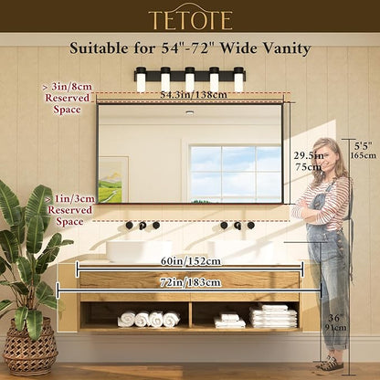 TETOTE Brushed Nickel Bathroom Vanity Mirror 55" x 30" Beveled Framed Bathroom Wall Mirror for Over Sink Brushed Nickel, Tempered Glass, Modern Farmhouse Bedroom, Entryway, Living Room