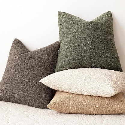 Foindtower Pack of 2 Textured Boucle Throw Pillow Covers Accent Solid Pillow Cases Cozy Soft Decorative Couch Cushion Case for Chair Sofa Bedroom Living Room Home Decor 18x18 Inch Light Brown