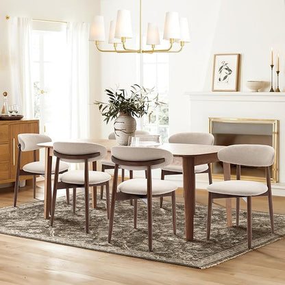 COLAMY Wooden Dining Chairs Set of 6, Modern Upholstered Fabric Dining Room Chair, Farmhouse Kitchen Side Chairs with Foot Pegs, Beige