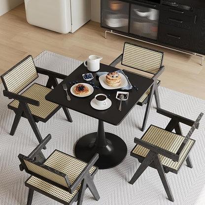 24" Black Small Dining Table for 2 or 4, Small Square Tulip Table for Kitchen, Round Corner Wood Bistro Table, Mid Century Modern Tables with Sturdy Pedestal for Living Room, Cafe, Office, Pub, Bar