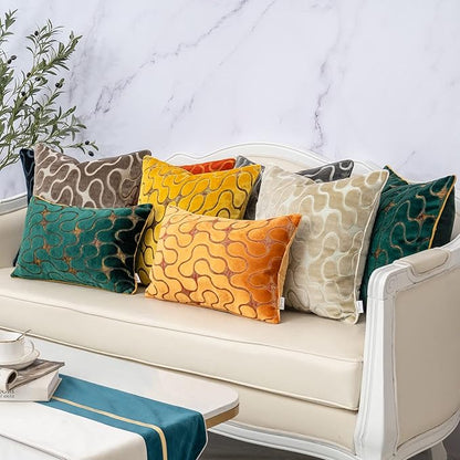 Yangest Green Throw Pillow Cover Wavy Cushion Cover Modern Zippered Rectangular Pillowcase for Sofa Couch Bedroom Living Room Home, 12x20 Inch