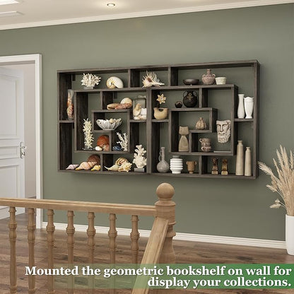 armocity 6 Tier Display Book Shelf Wall Mounted Bookshelf Freestanding Geometric Bookcase Floating Book Shelves for Wall Bedroom Living Room Home Office, 45.5"(W) * 47"(H), Grey Oak