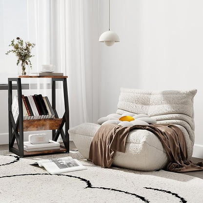 ALISENED Side Table, 3 Tier Narrow End Table with Storage Shelf, Industrial Slim Nightstand for Small Spaces, Narrow Small End Tables for Living Room,Bedroom,Home Office.