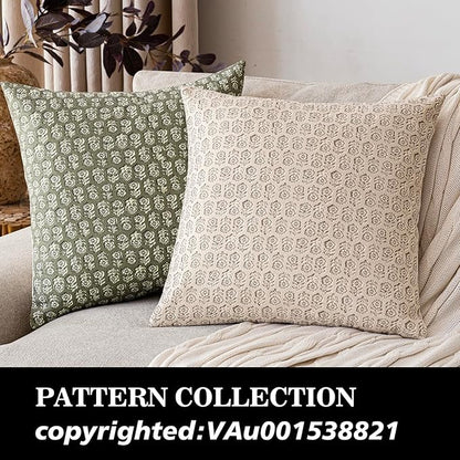 Foindtower Set of 2 Decorative Neutral Floral Print Throw Pillow Covers Vintage Accent Farmhouse Cushion Covers Boho Home Decor for Sofa Chair Couch Bedroom Living Room Outdoor,18×18 Inch,Ivory Beige
