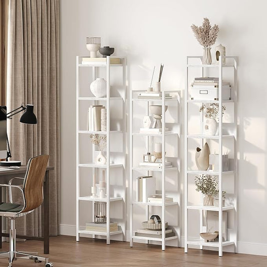 Bookshelf, 5-Tier Bookcase, Standing Book Shelf for Small Space, Storage Shelf Organizer, for Living Room, Bedroom, Study, Balcony, White BKBW5501