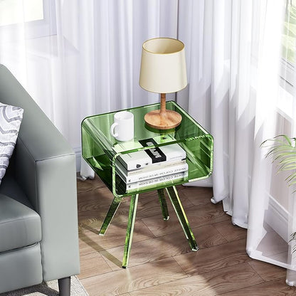 Acrylic Side Table, Acrylic Nightstand Bedside Table for Bedroom (Green, 16.1'' x 11.8'' x 19.7'')