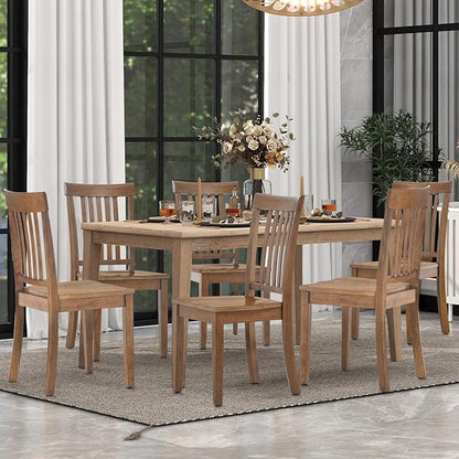 COLAMY Farmhouse Dining Chairs Set of 2, Light Brown Wooden Dining Room Chairs, Windsor Spindle High Back Side Chairs, Armless Rubberwood Kitchen Table Chairs