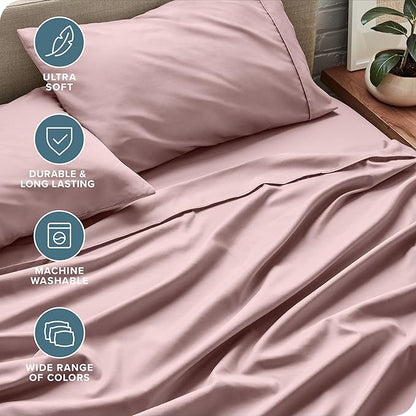 Bare Home Twin XL Sheet Set - 1800 Ultra-Soft Microfiber Twin Extra Long Bed Sheets - Double Brushed - Deep Pockets - Easy Fit - Extra Soft - 3 Piece Set - Bed Sheets & Pillowcases (Twin XL, Mauve)