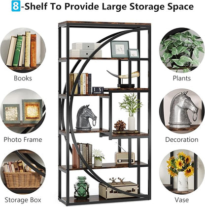 Tribesigns Bookshelf, Industrial 5-Tier Etagere Bookcase, 70.8 inch Tall Bookshelf with 8 Open Storage Shelf, Book Shelf Display Tack Shelving Unit for Home Office Living Room, Rustic Brown