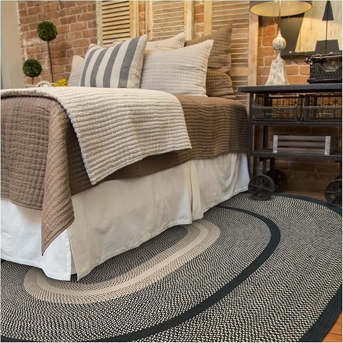 Manchester Black Braided Oval Rug, Jute, 4x6' - Perfect Country Primitive Decor for Entryway, Bedroom, Everywhere
